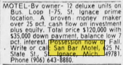 San Bar Motel (San-Bar Motel) - 1974 For Sale